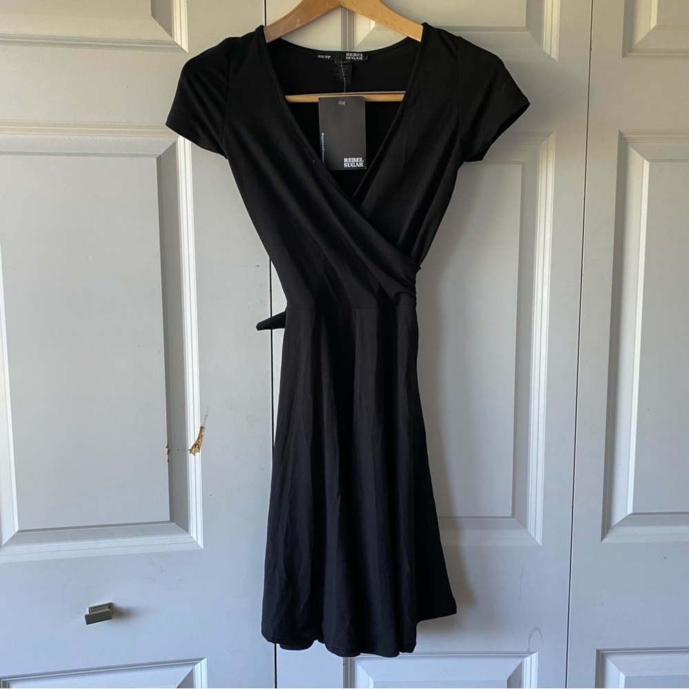 Rebel Sugar Black Mini Wrap Dress